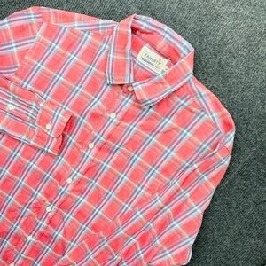 Faherty Beach House Plaid Linen Shirt Pink Blue Mens Medium M Long Sleeve Surf
